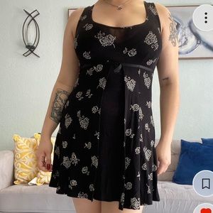 vintage 90s black floral mini dress